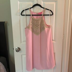 Lilly Pulitzer dress light pink with gold stitch details size 10